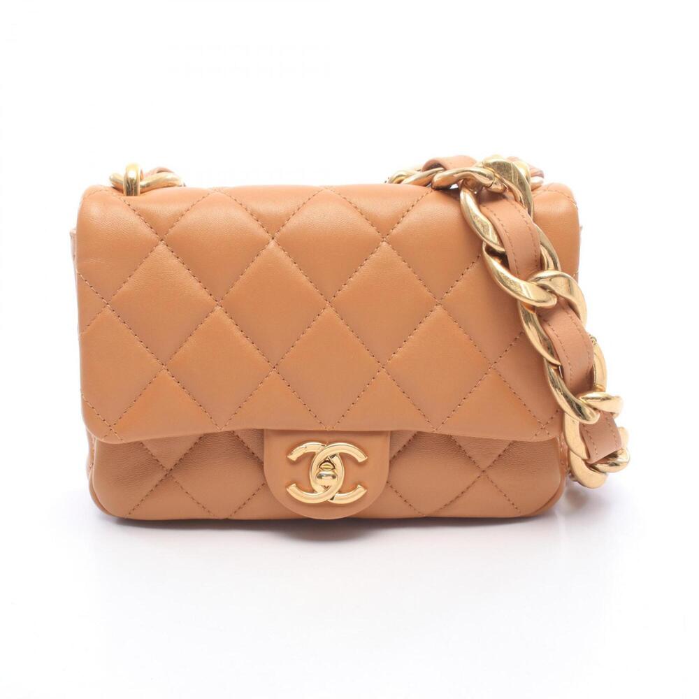 Chanel Matelassé Small Flap Bag, Shoulder Handbag, Leather, Women's, Brown, A...